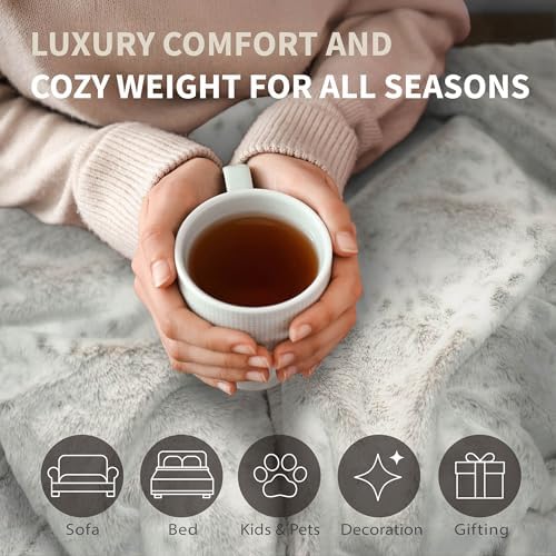 DEZ FURNISHINGS Reversible Faux Rabbit & Mink Fur Throw Blanket, Ultra