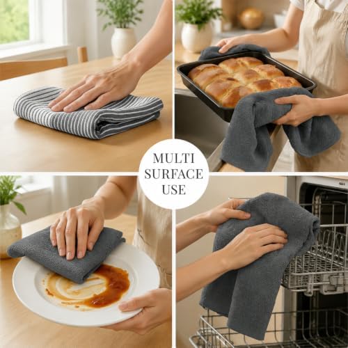 6 Pack Terry Kitchen Towels, 18 X 28 in Grey