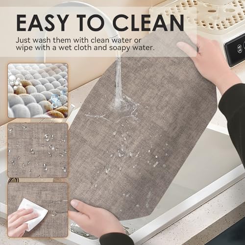 Round Table Placemats Set of 6, Faux Leather Wedge Place Mats, Camel