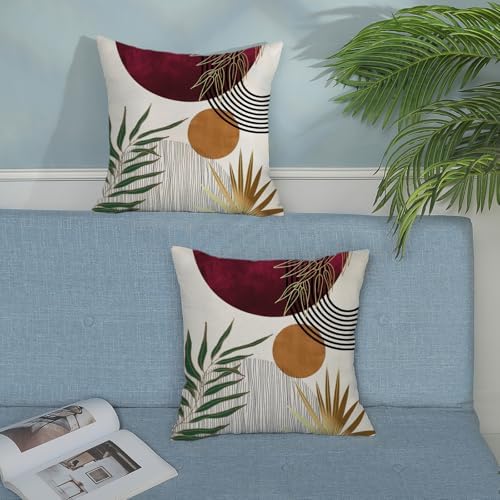 Boho Pillow Covers 18x18 Set of 2 Mid Century Burgundy Red Green Gold