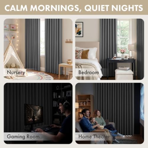 ANRODUO Grey Back Tab Blackout Curtains 84 Inch Long 2 Panels