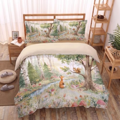 Sage Green Fairy Tale Animal Forest Duvet Cover Set For Women Girls