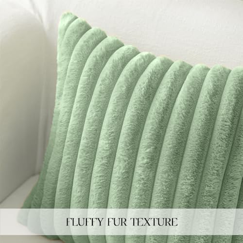 MOSAYT Faux Fur Pillow Covers 18x18 Set of 2, Sage Green
