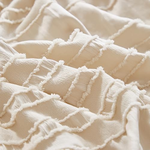 Tufted Queen Duvet Cover Set, 3 Pieces Solid Color Pinch Pleat