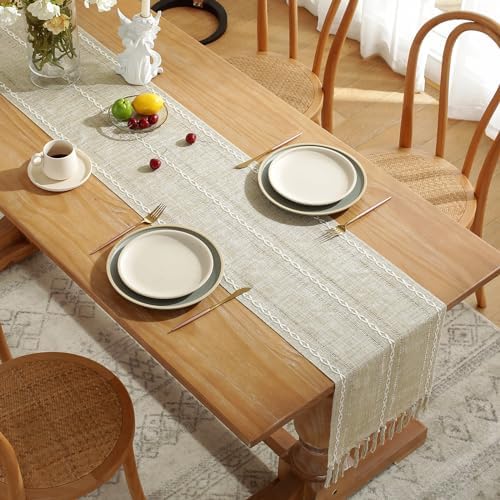 Wracra Rustic Linen Table Runner, Coffee Table Runners 90 inches Long