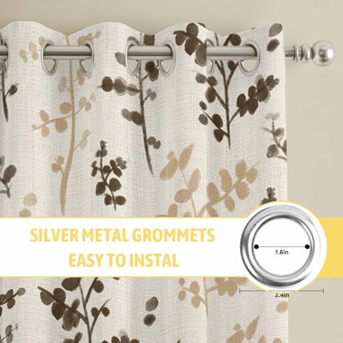 Farm Brown Khaki Leaves Curtains 96 Inches Long for Living Room 2