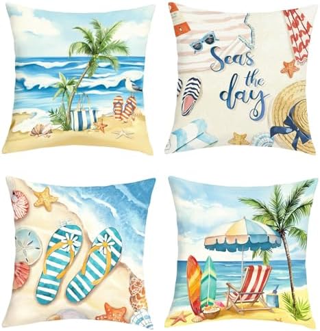 20x20 Set of 4 Seaside Palm Starfish Throw Pillow Cushion Covers