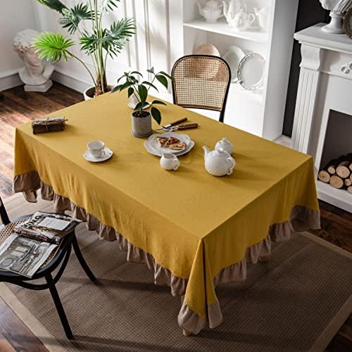 Linen Cotton Fabric Table Cloth with Ruffle for Retangular Square