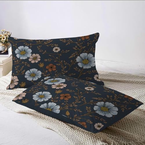 Charcoal Gray Retro Floral Vines King Duvet Cover Set Microfiber