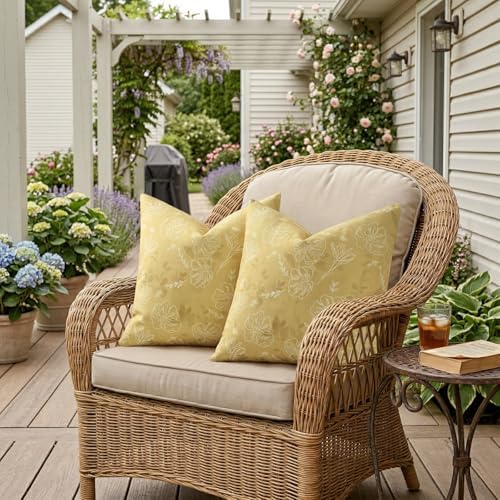 decorUhome Floral Faux Linen Throw Pillow Covers 20x20 Set of 2 Yellow