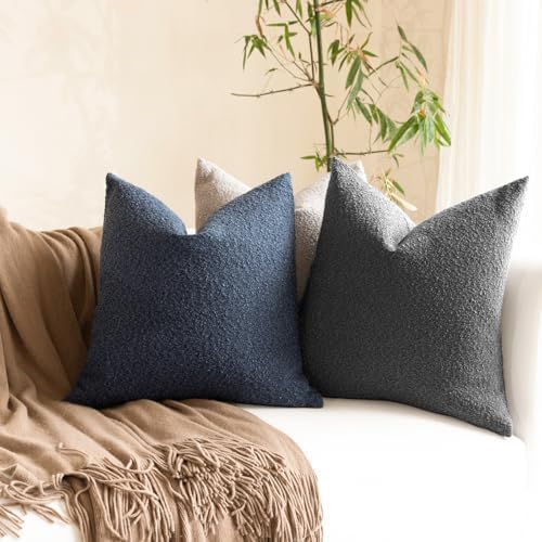 18x18 Boucle Throw Pillow Covers, Set of 2, Charcoal