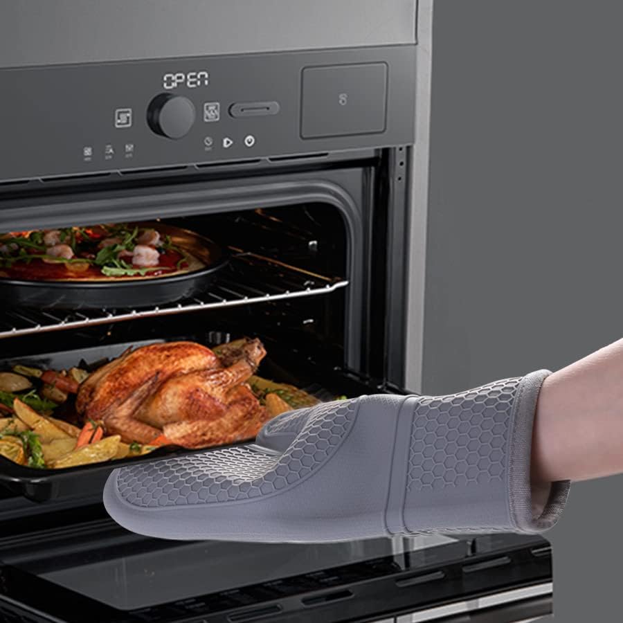 Silicone Oven Mitts, Heat Resistant 2PCS Grip Oven Gloves with Soft
