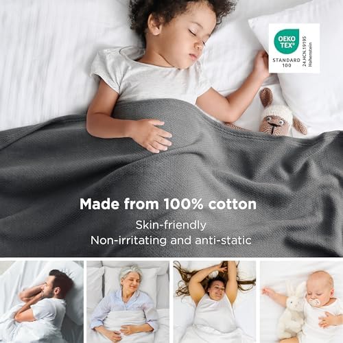 Bedsure 100% Cotton Blanket, Herringbone Weave, King, Dark Grey