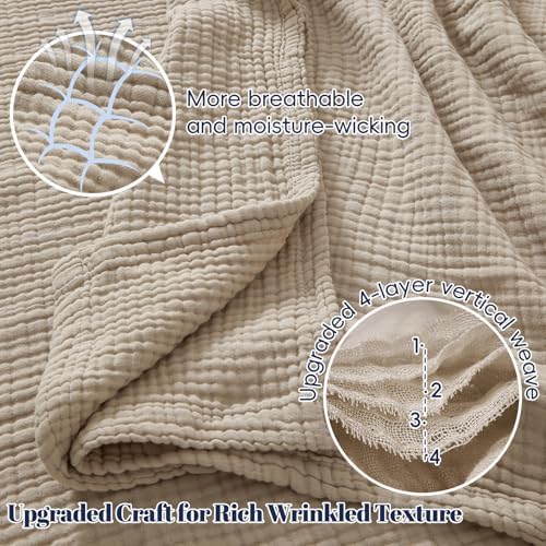 PHF 100% Cotton Muslin Blanket for Adults, King Size 108"X90", Taupe