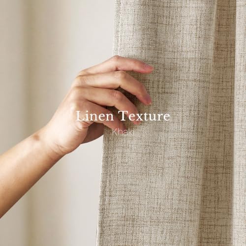 NICETOWN Khaki Neutral Faux Linen Semi Sheer Curtains 96 inches Long