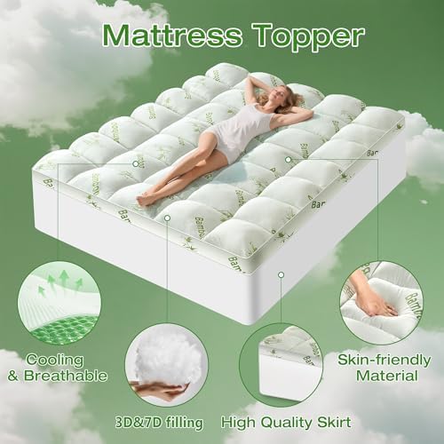 Mattress Topper Queen Size Viscose Derived from Bamboo, Thick Soft