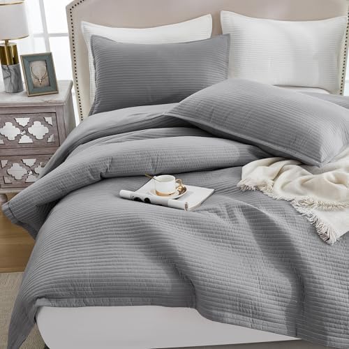 Stripe Quilted Duvet Cover Set, Soft Lightweight Coverlet, 3 Pieces
