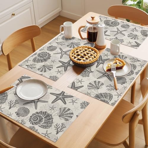 Placemats Set of 8, Grey Coastal Summer Woven Placemat, Linen Place