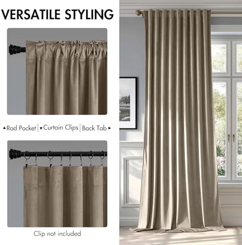 MIULEE Taupe Velvet Curtains 52x96 inches Luxury Blackout Curtains