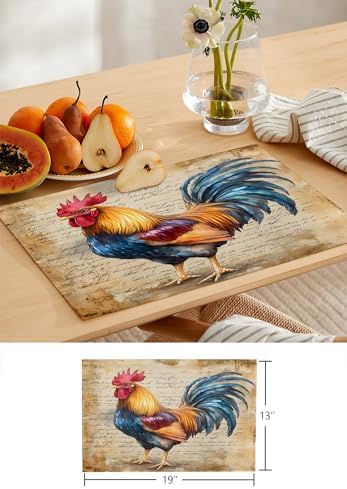 Table Runner and Placemats Set of 6 Rooster Chicken Decorative Dining
