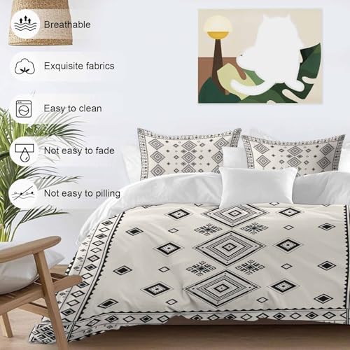 Grey Boho Bedding Full Duvet Cover Set, 3 Piece Microfiber Soft