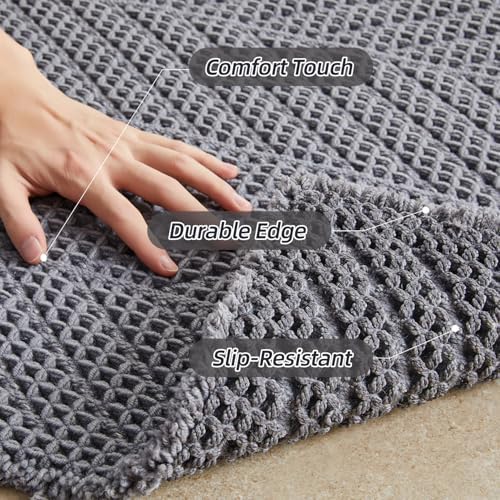 Sunfly Waffle Runner Rug 24x60, Long Boho Bathroom Mat Non Slip, Grey