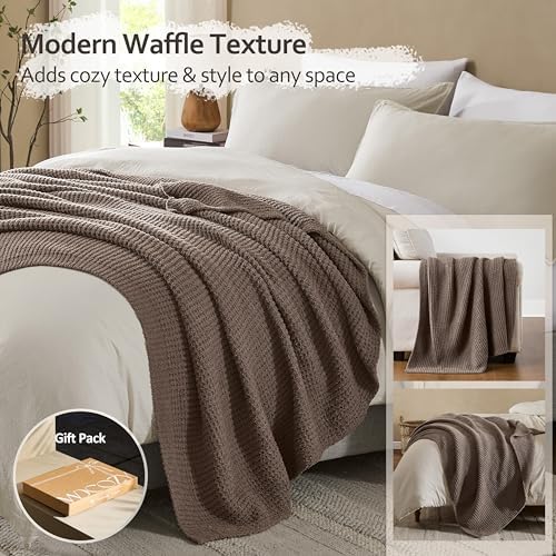 WDCOZY Taupe Waffle Throw Blanket for Couch Bed, Reversible Super Soft