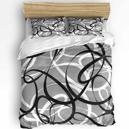 Duvet Cover Set Queen, Abstraction Distortion Lines Art 3 Piece