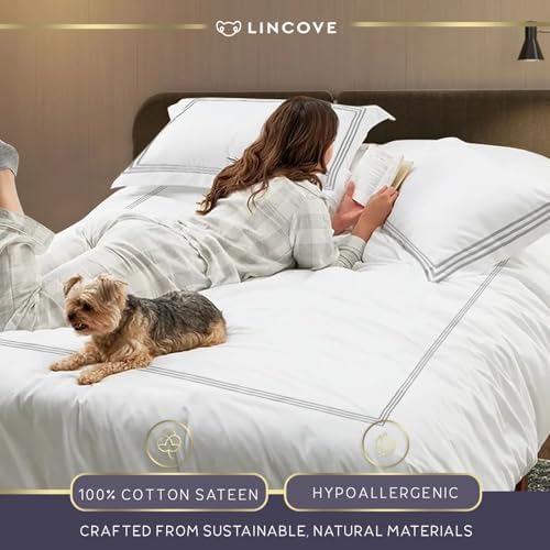 Lincove 100% Cotton Duvet Cover Queen Size - 400 Thread Count Soft