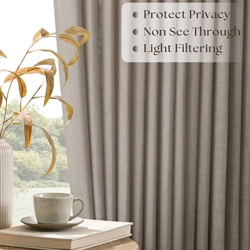 Taupe Pinch Pleated Linen Curtains 96 Inches Long for Living Room