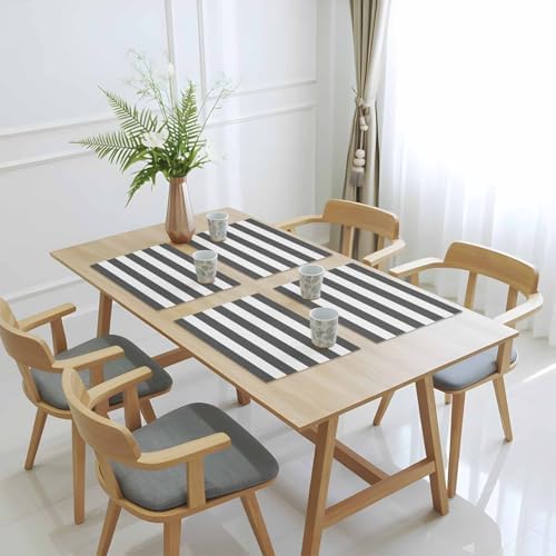 Placemats Set of 8, Modern Gray and White Stripes Washable Table Mats