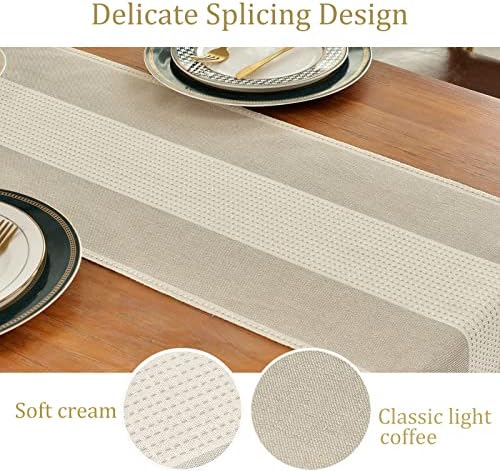 Wracra Linen Table Runner, Stripe Table Runners 72 Inches Long Light