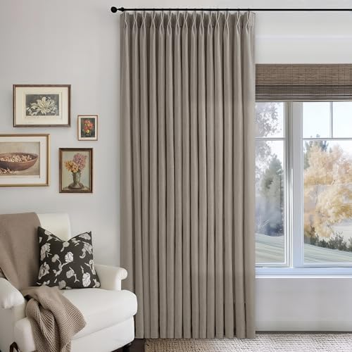 Greige Pinch Pleated Linen Curtains 108 Inch Long 100 Inch Wide 1