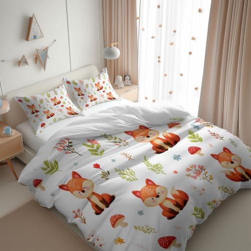 King Duvet Cover Set Soft Microfiber Cartoon Forest White
