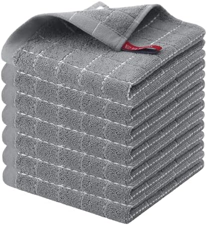 Homaxy 100% Cotton Terry Kitchen Dish Cloths, 7 Pack, Grey