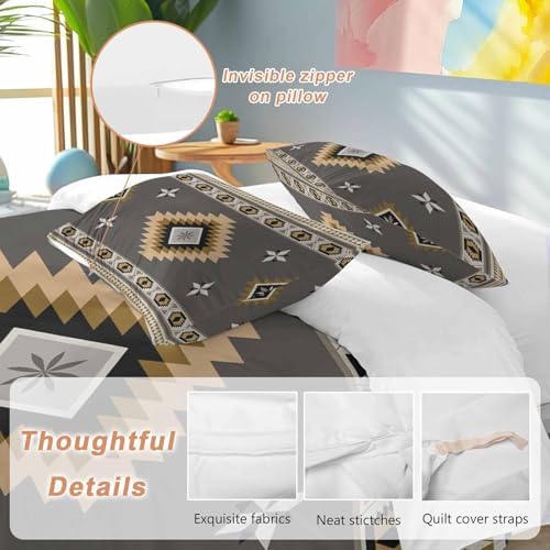 Gray Brown Boho Bedding Duvet Cover Full Size - 1 Quilt Cover 86x90