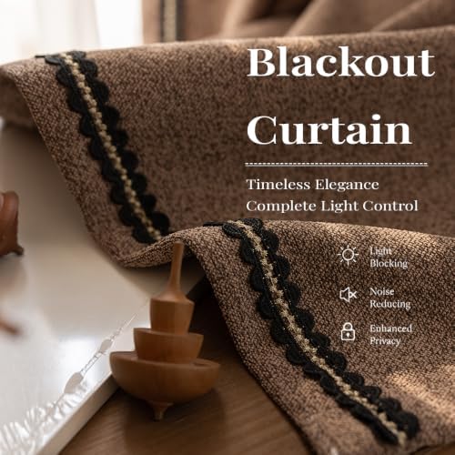 Linen Blackout Curtains Double Sided for Living Room, Thick Textured