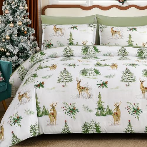 Luxudecor Christmas Duvet Cover Set King Size 3 Pieces,White Christmas