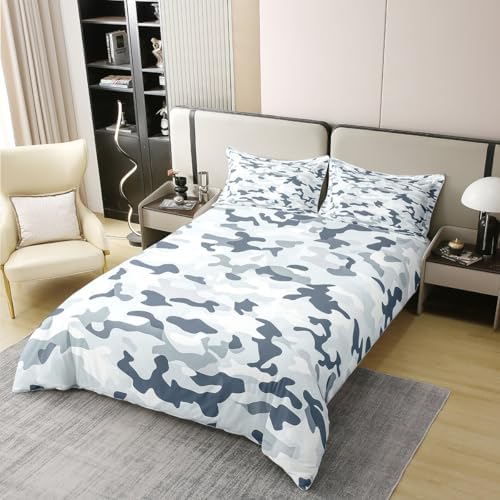 Manfei Grey Camouflage 100% Cotton Duvet Cover Set Minimalist Camo