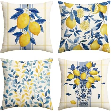 AVOIN colorlife Summer Lemon Leaves Plaid Throw Pillow Covers