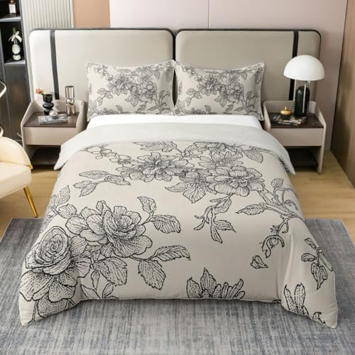 Feelyou Vintage Floral Pattern Duvet Cover 100% Cotton Queen Size Boys
