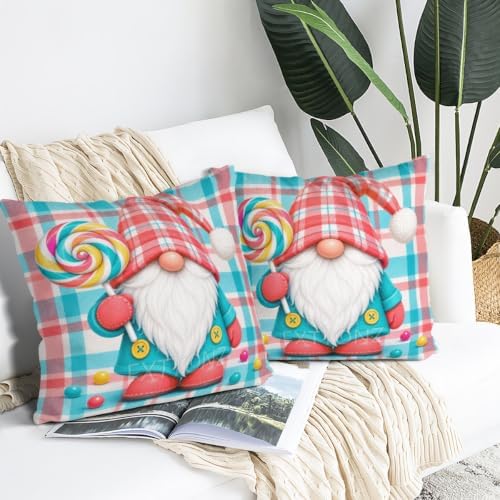 Plaid Decor Pillow Covers 22x22 Inch Set of 2 Linen for Birthday