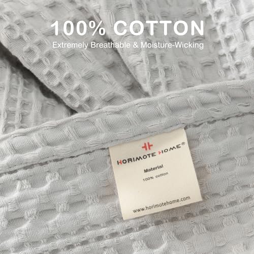 100% Cotton Waffle Queen Blanket with Fringe 90"x90", Pre-Washed