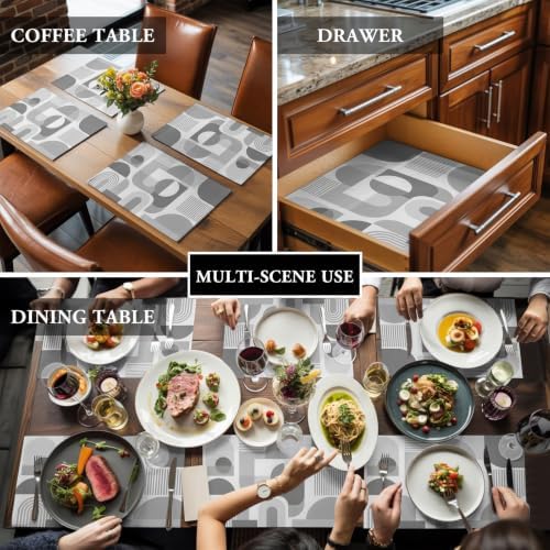 Gray Geometric Placemats Set of 8, Cotton Linen Fabric Place Mats