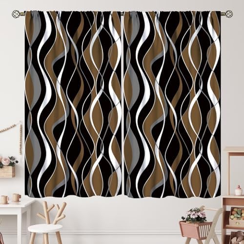Brown Curtains Black and Gray Curtain with Rod Pocket for Bedroom