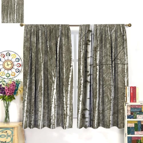 White Birch Tree Blackout Curtains, Neutral Gray Winter Forest Print