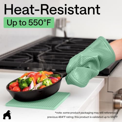 GORILLA GRIP BPA-Free Silicone Oven Mitts and Pot Holders Set, Mint
