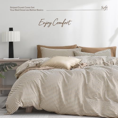 JELLYMONI 100% Cotton Classic Striped TwinXL Duvet Cover Set