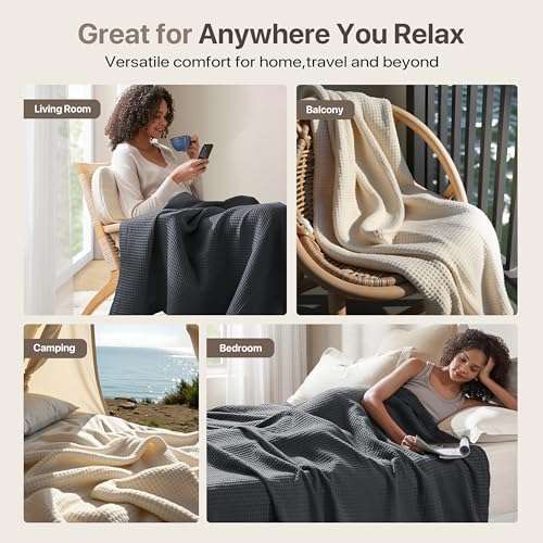 Madison Park Waffle Weave Blanket Cotton for Summer, King, Dark Grey