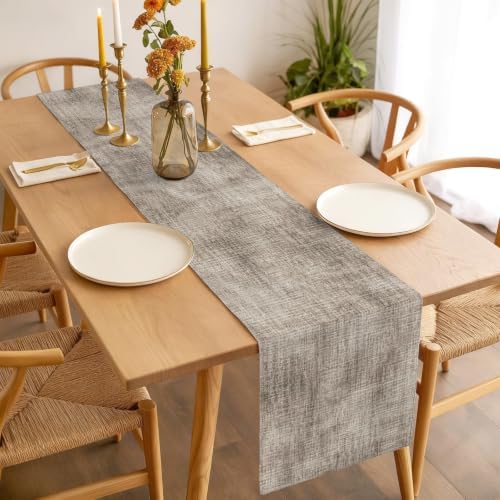 Vintage Beige Linen Texture Table Runner, Minimalist Brown Distressed